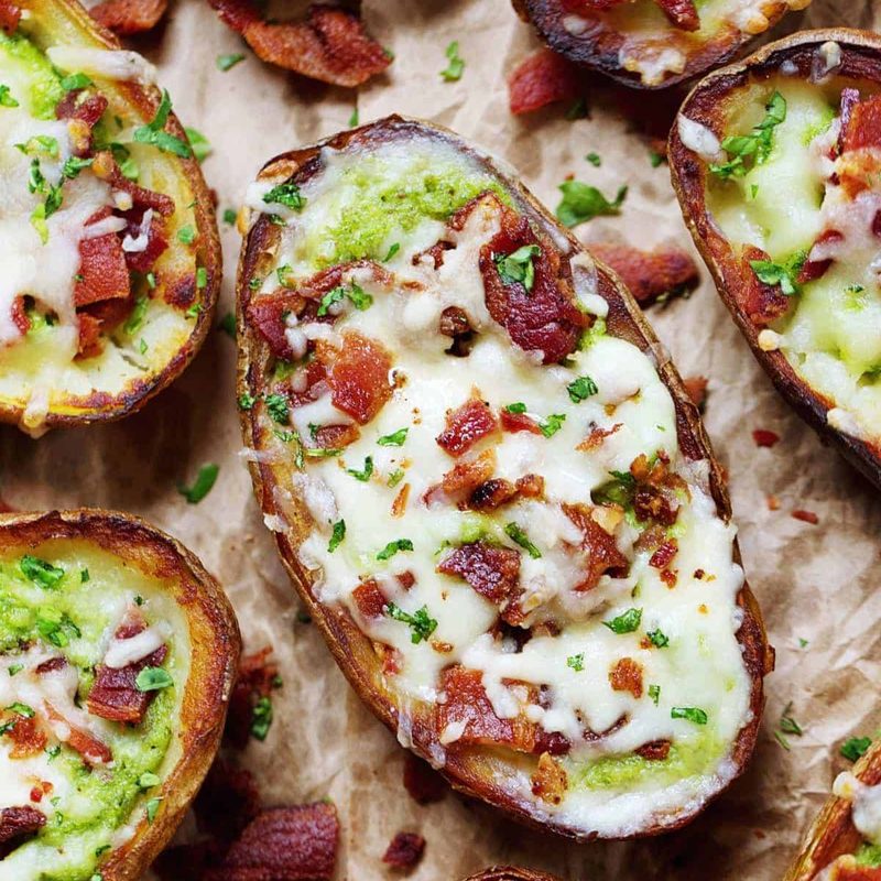 Cheesy Bacon and Kale Potato Skins