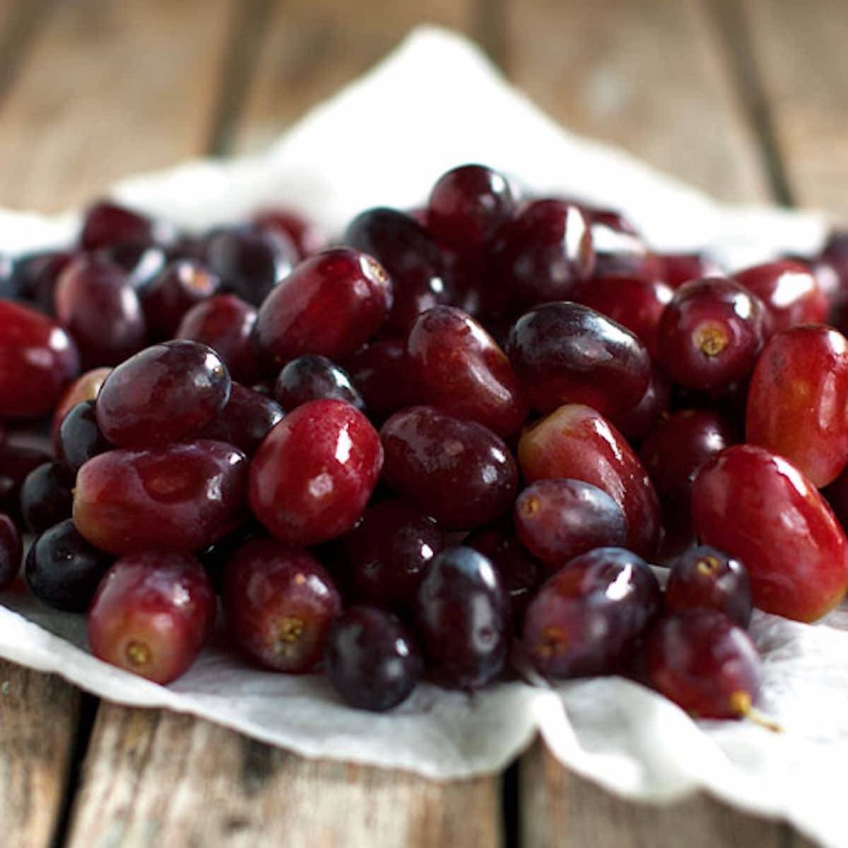 Grapes on a napkin.