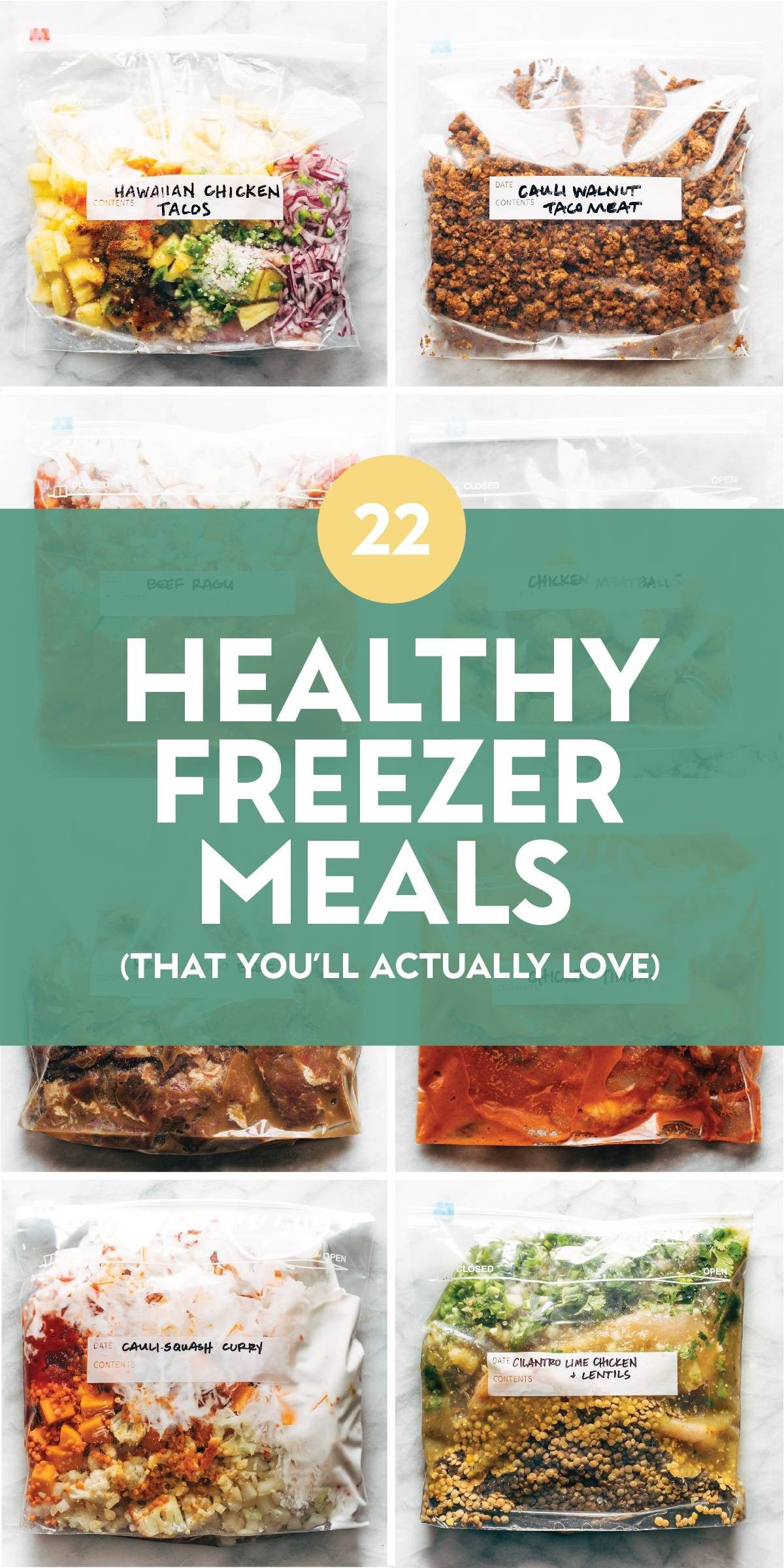 Freezer meals image with bags of freezer meals in the background.